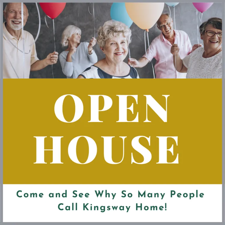 Image thumbnail with text that says "Open House", under a picture of elderly people holding balloons. 