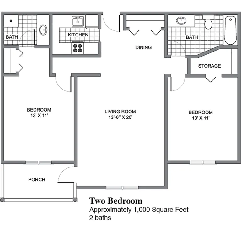 Floorplan for a two bedroom apartment at parkland gardens