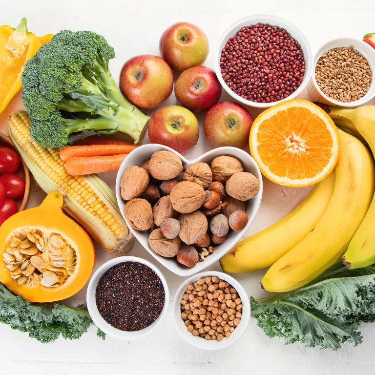 Assortment of foods high in fiber